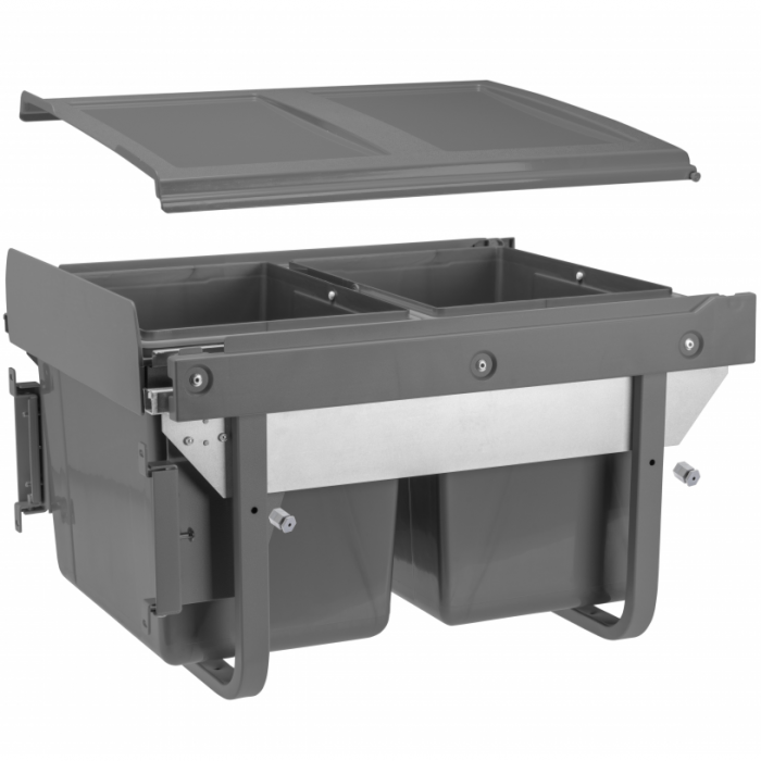 Cos de gunoi cu montaj pe front, Practi Eco incorporabil cu 2 compartimente x 15 L, pentru corp de 450 mm, gri antracit [1]