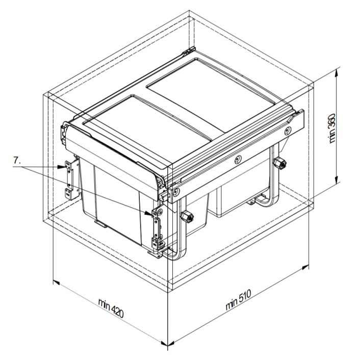 Cos de gunoi cu montaj pe front, Practi Eco incorporabil cu 2 compartimente x 15 L, pentru corp de 450 mm, gri antracit [2]