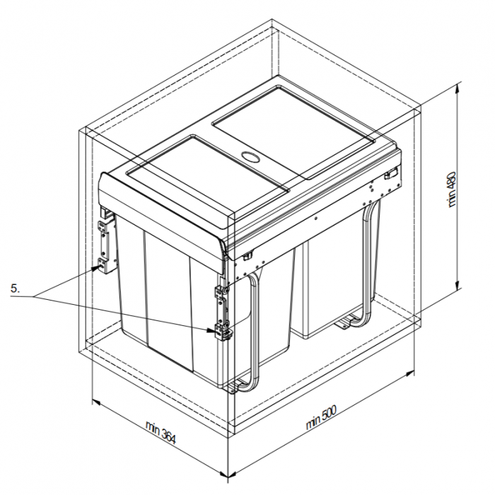 Cos de gunoi cu montaj pe front, Practi Eco incorporabil cu 2 compartimente x 10 L si 1 compartiment x 20 L, pentru corp de 400 mm, gri antracit [2]