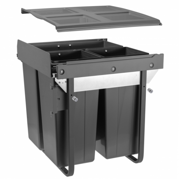 Cos de gunoi cu montaj pe front, Practi Eco incorporabil cu 2 compartimente x 17 L si 1 compartiment x 34 L, pentru corp de 600 mm, gri antracit [1]
