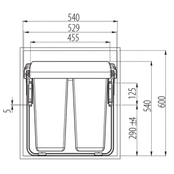 Cos de gunoi cu montaj pe front, Practi Eco incorporabil cu 2 compartimente x 17 L si 1 compartiment x 34 L, pentru corp de 600 mm, gri antracit [3]