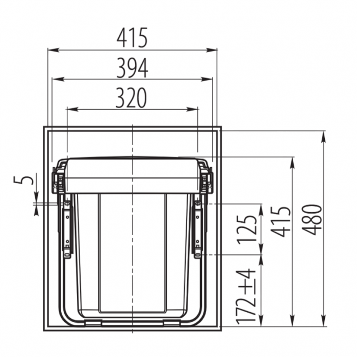 Cos de gunoi cu montaj pe front, Practi Eco incorporabil cu 2 compartimente x 20 L, pentru corp de 450 mm, gri antracit [3]