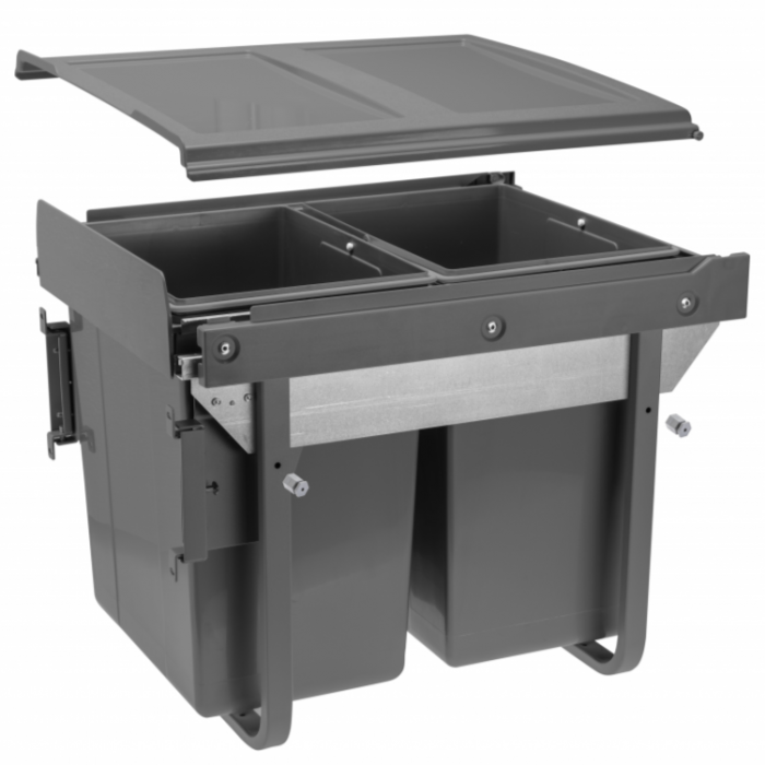 Cos de gunoi cu montaj pe front, Practi Eco incorporabil cu 2 compartimente x 20 L, pentru corp de 450 mm, gri antracit [1]