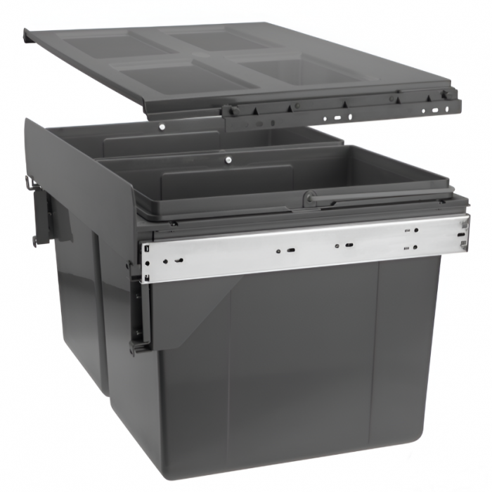 Cos de gunoi cu montaj pe front, Practi Eco incorporabil cu 2 compartimente x 27 L, pentru corp de 600 mm, gri antracit [1]