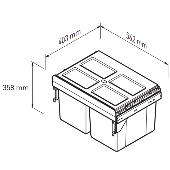 Cos de gunoi cu montaj pe front, Practi Eco incorporabil cu 2 compartimente x 27 L, pentru corp de 600 mm, gri antracit [2]