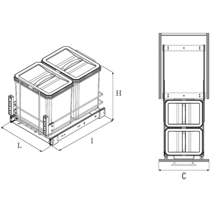 Cos de gunoi glisant S-2582-G, cu 2 compartimente de 16 litri, gri [2]