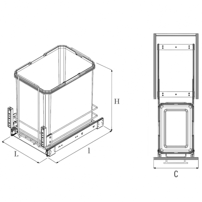Cos de gunoi glisant S-2583-G, cu un compartiment de 35 litri, gri [3]