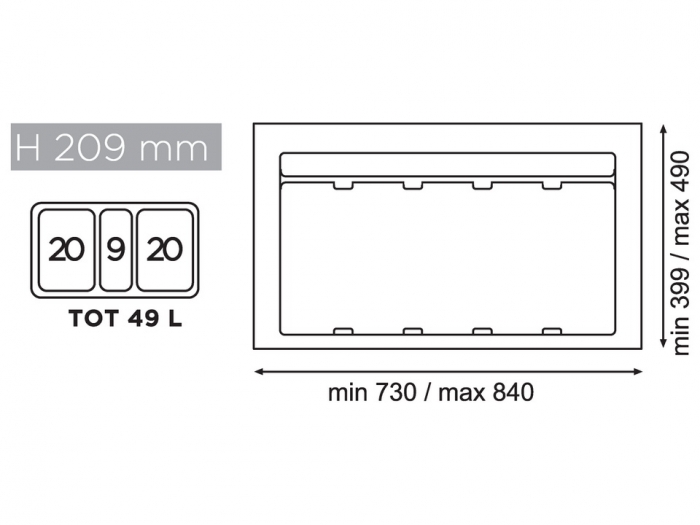 Cos de gunoi gri orion incorporabil in sertar, colectare selectiva, cu 3 recipiente, pentru corp de 900 mm latime [2]
