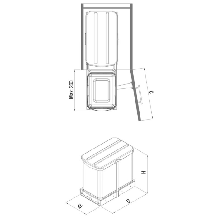 Coș gunoi încorporabil Starax S-2395-G – 16 l + 1 l, crom, cu extragere automată [2]
