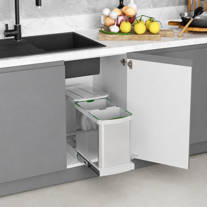 Coș gunoi încorporabil Starax S-2396-G – 2 x 12 l, crom, cu extragere automată [3]