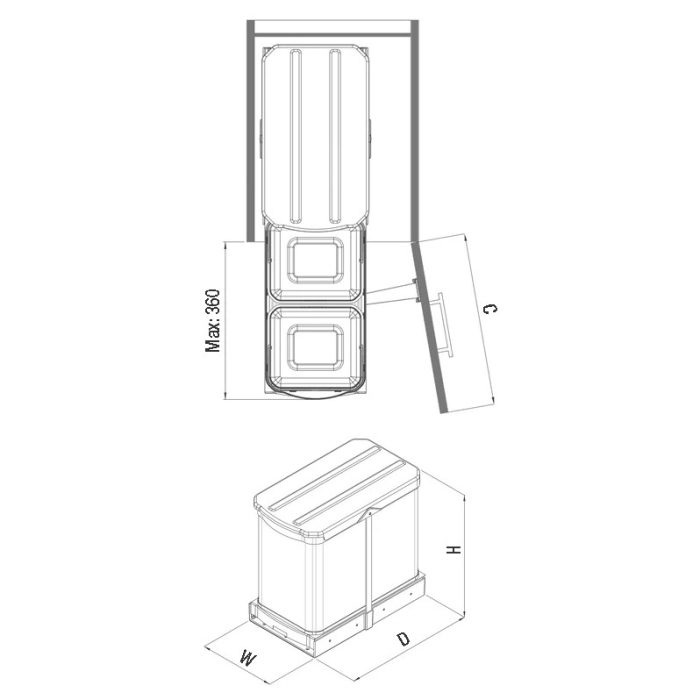 Coș gunoi încorporabil Starax S-2396-G – 2 x 12 l, crom, cu extragere automată [2]