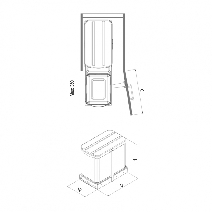 Cos de gunoi incorporabil din otel inoxidabil S2395, colectare selectiva, cu extragere automata, 16+1 litri [2]