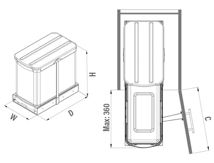 Cos de gunoi incorporabil din otel inoxidabil S2572, cu extragere automata, 24 litri [2]