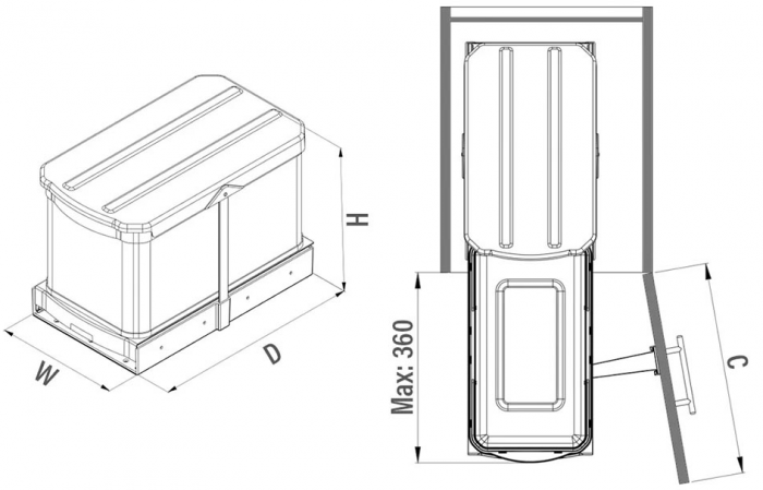 Cos de gunoi incorporabil din otel inoxidabil S2574, cu extragere automata [2]