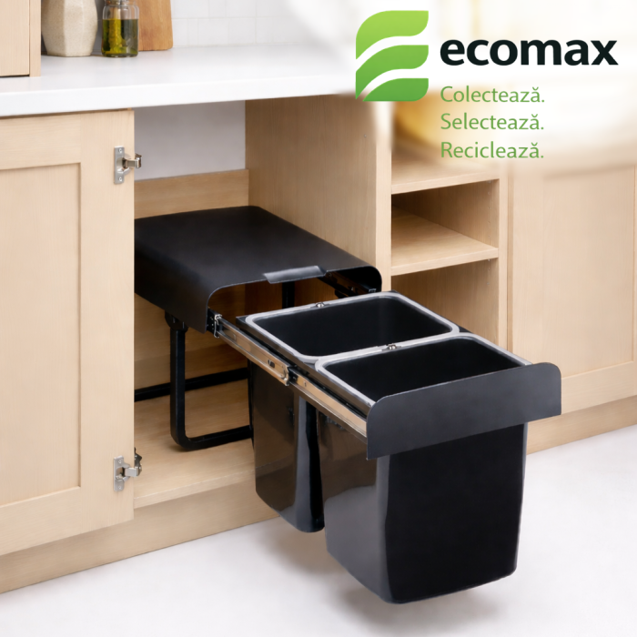 Cos de gunoi incorporabil Ekko Black Bio, colectare selectiva, cu 2 compartimente x 16 litri [3]