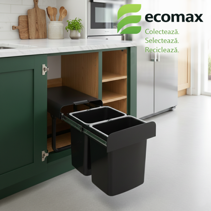 Cos de gunoi incorporabil Ekko Black Bio, colectare selectiva, cu 2 compartimente x 16 litri [4]