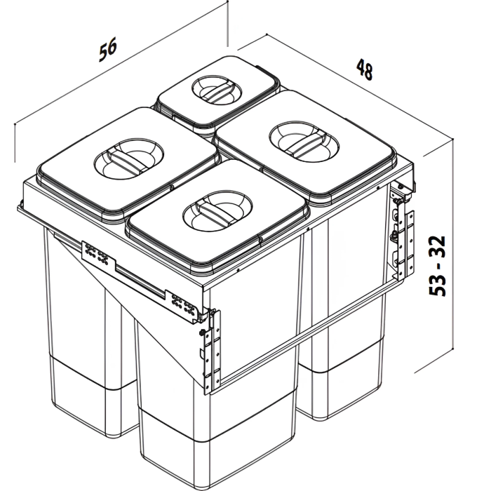 Cos de gunoi incorporabil Front 60, colectare selectiva, cu trei compartimente x 26 litri si un compartiment x 7 litri [2]