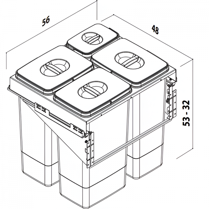 Cos de gunoi incorporabil Front 60 cu trei compartimente x 26 litri si un compartiment x 7 litri [3]