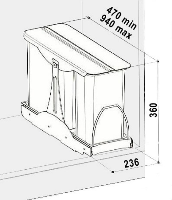 Cos de gunoi incorporabil in corp Patty, colectare selectiva, cu 2 recipiente 1 x 16 litri si 1 x 8 litri [2]