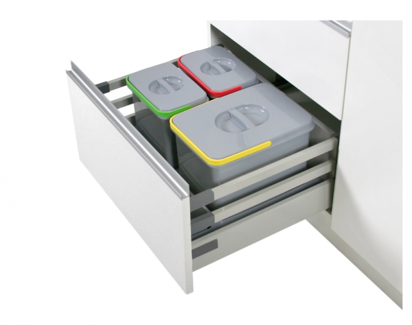 Cos de gunoi Praktico incorporabil in sertar, colectare selectiva, cu 3 recipiente, pentru corp de 600 mm latime H:300mm [2]