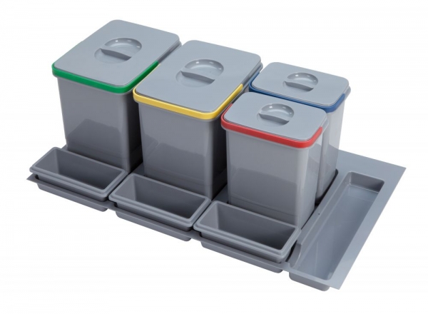 Cos de gunoi Praktico incorporabil in sertar, cu 4 recipiente, pentru corp de 900 mm latime [1]