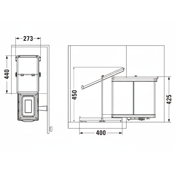 Cos de gunoi incorporabil Pelikan 21200, colectare selectiva, cu extragere automata, cu doua recipiente de 14 L, gri [2]