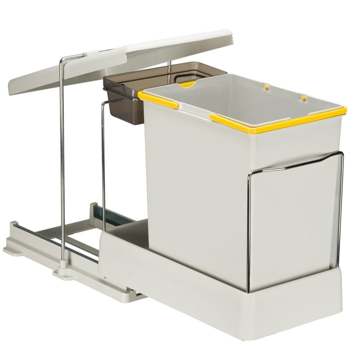 Cos de gunoi incorporabil Pelikan 21500, cu extragere automata, cu un recipient de 20 L si unul de 1 L, gri deschis [1]
