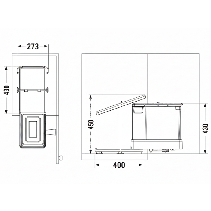 Cos de gunoi incorporabil Pelikan 21550, colectare selectiva, cu extragere automata, cu doua recipiente x 14 L, gri deschis [2]