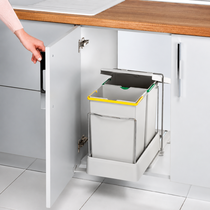 Coș gunoi încorporabil Pelikan 21550, cu extragere automată, colectare selectivă, pentru corp de 400 mm, gri deschis, 2 x 14 l [3]
