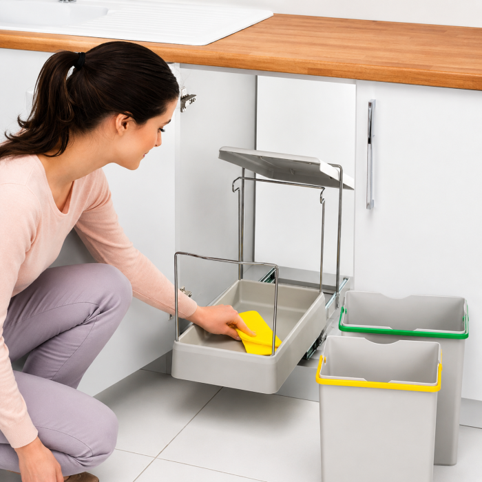 Coș gunoi încorporabil Pelikan 21550, cu extragere automată, colectare selectivă, pentru corp de 400 mm, gri deschis, 2 x 14 l [5]