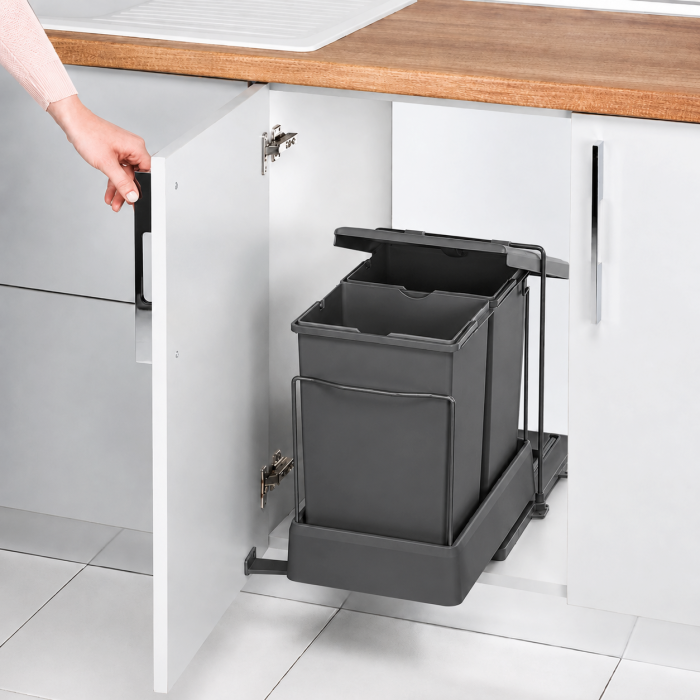 Cos de gunoi incorporabil Pelikan 21550, colectare selectiva, cu extragere automata, cu doua recipiente x 14 L, antracit [3]