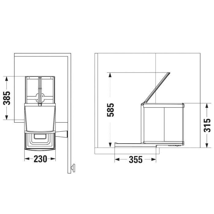 Coș gunoi încorporabil Pelikan 21750, cu extragere automată, pentru corp de 350 mm, gri, 1 x 12 l [2]