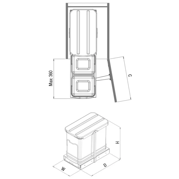 Coș gunoi încorporabil Starax S-2392-G – 2 x 12 l, gri, cu extragere automată [2]