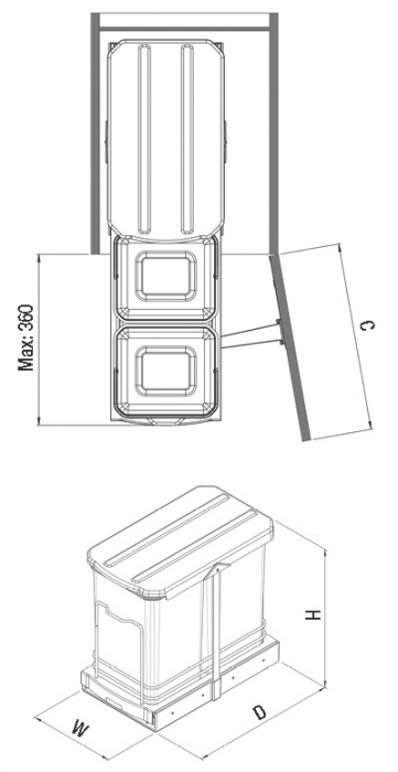 Cos de gunoi incorporabil S2392, colectare selectiva, cu extragere automata, cu doua recipiente 12+12 litri [3]