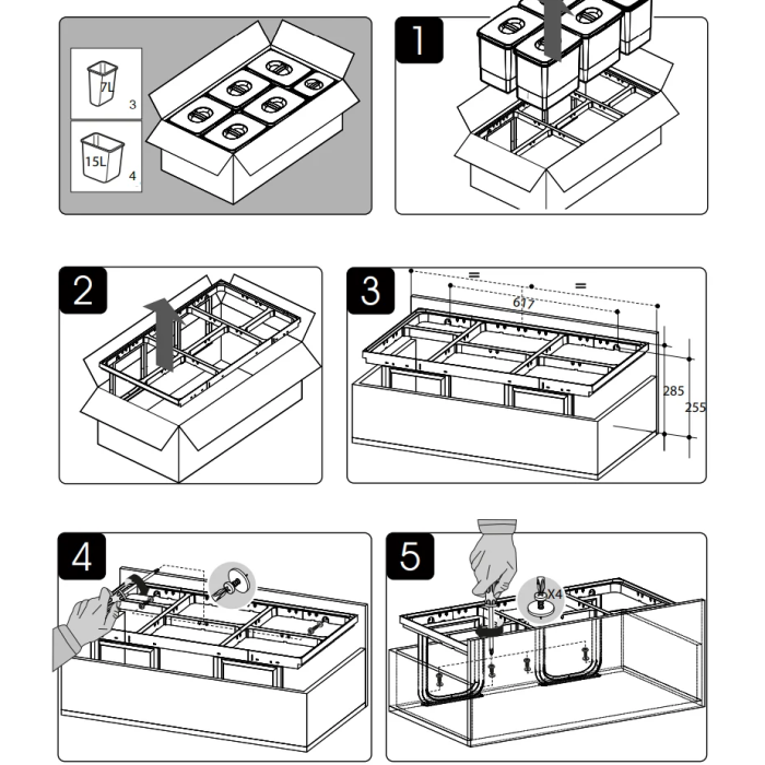 Cos de gunoi Jazz 90 incorporabil in sertar, colectare selectiva, 4 compartimente x15 litri si 3x7 litri, H300 mm [7]
