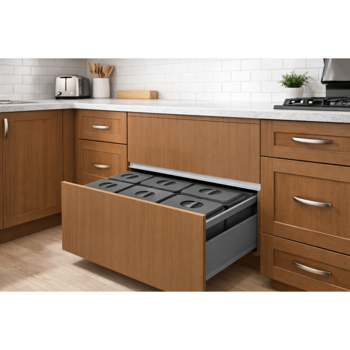 Cos de gunoi Jazz 90 incorporabil in sertar, colectare selectiva, 4 compartimente x15 litri si 3x7 litri, H300 mm [4]