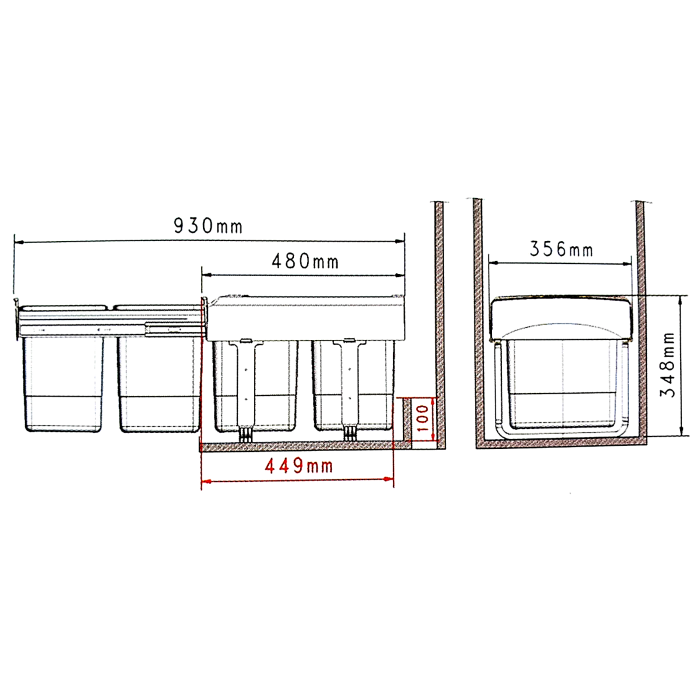 Cos de gunoi Mega incorporabil, colectare selectiva, cu 1 compartiment x15 litri si 2x 7 litri [2]