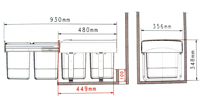Cos de gunoi Mega incorporabil, colectare selectiva, cu 2 compartimente x15 litri [2]