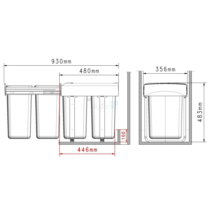 Cos de gunoi Mega incorporabil, colectare selectiva, cu 2 compartimente x20 litri [3]