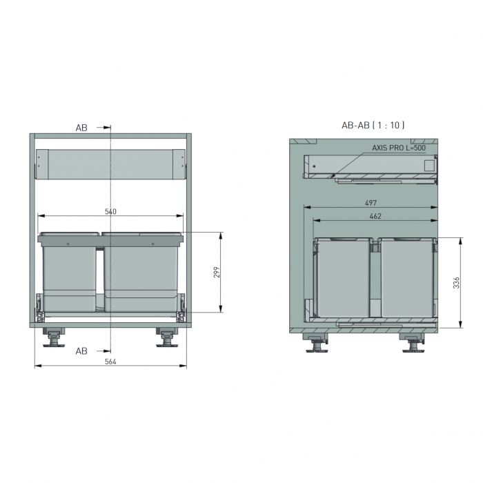 Cos de gunoi Multino New incorporabil in sertar, cu 3 compartimente x 15L si 1 compartiment x 7L, pentru corp de 600 mm [3]