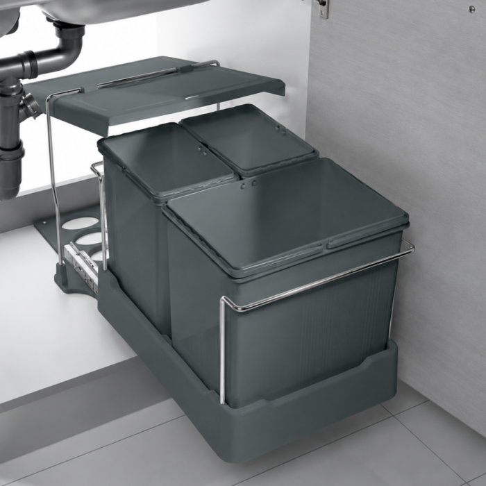 Coș gunoi încorporabil Inoxa Oxa, colectare selectivă, pentru corp de 450 mm, ardezie, 1 x 17 l + 2 x 8 l [5]