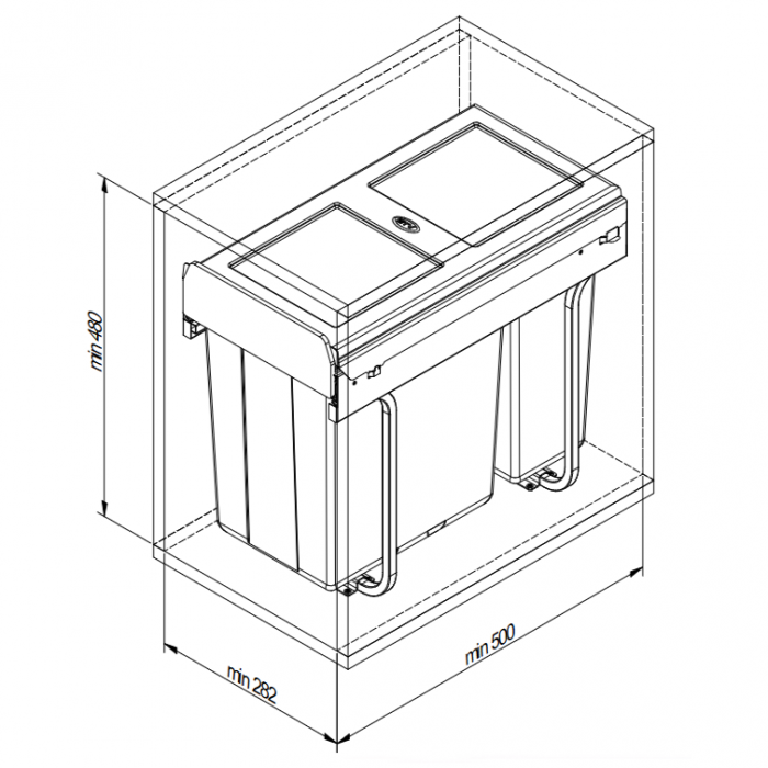 Cos de gunoi Practi Eco incorporabil cu 1 compartiment x 10 L si 1 compartiment x 20 L, pentru corp de 300 mm, gri antracit [3]
