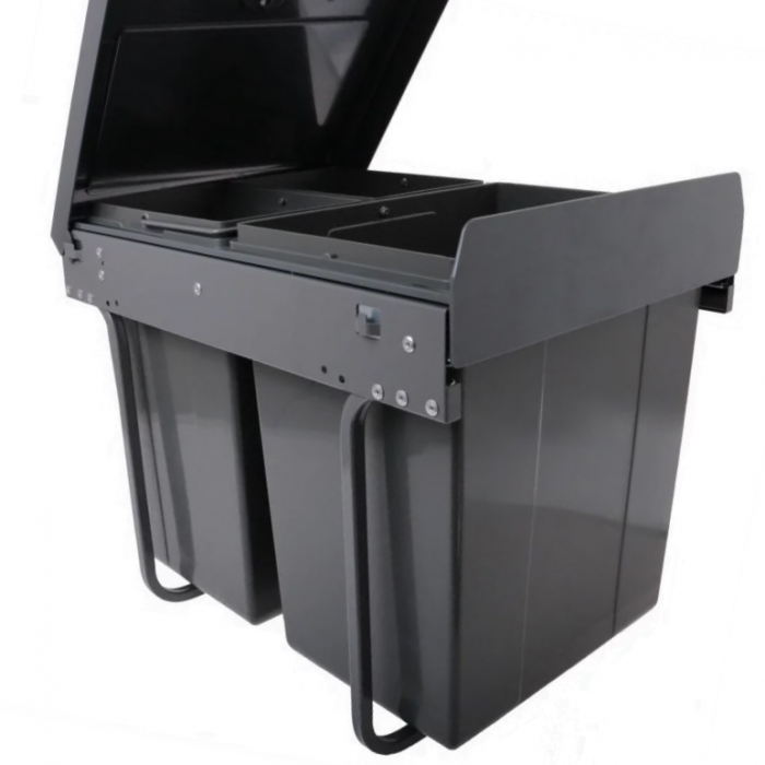 Cos de gunoi Practi Eco incorporabil cu 2 compartimente x 10 L si 1 compartiment x 20 L, pentru corp de 400 mm, gri antracit [5]