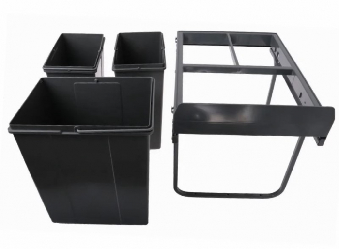 Cos de gunoi Practi Eco incorporabil cu 2 compartimente x 10 L si 1 compartiment x 20 L, pentru corp de 400 mm, gri antracit [6]
