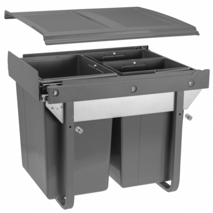 Cos de gunoi Practi Eco incorporabil cu 2 compartimente x 10 L si 1 compartiment x 20 L, pentru corp de 450 mm, gri antracit [1]