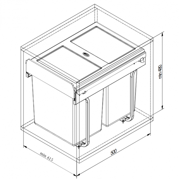 Cos de gunoi Practi Eco incorporabil cu 2 compartimente x 10 L si 1 compartiment x 20 L, pentru corp de 450 mm, gri antracit [2]
