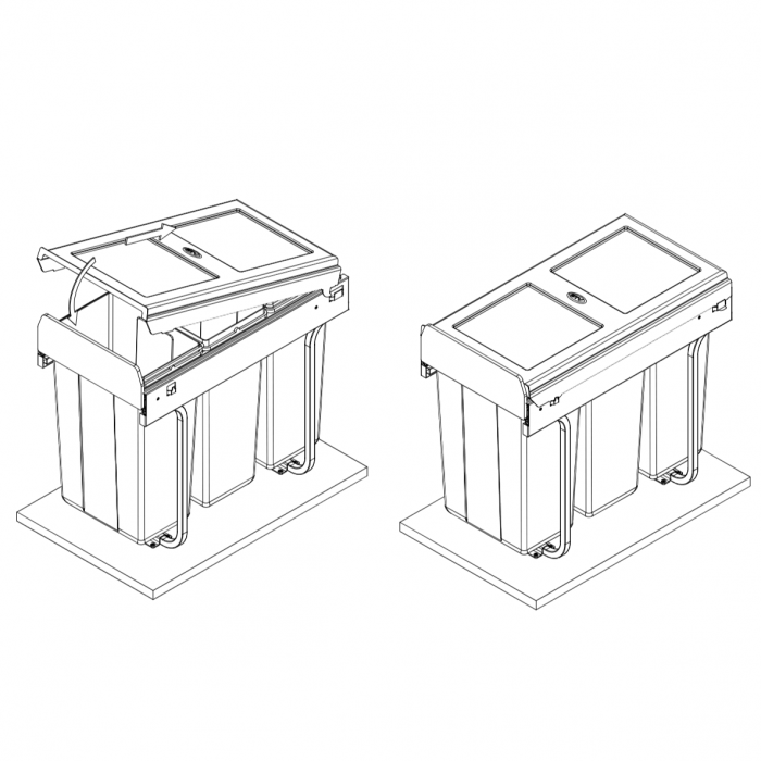 Cos de gunoi Practi Eco incorporabil cu 2 compartimente x 10 L si 1 compartiment x 20 L, pentru corp de 450 mm, gri antracit [3]