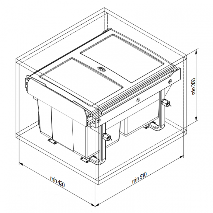 Cos de gunoi Practi Eco incorporabil cu 2 compartimente x 15 L, pentru corp de 450 mm, gri antracit [2]