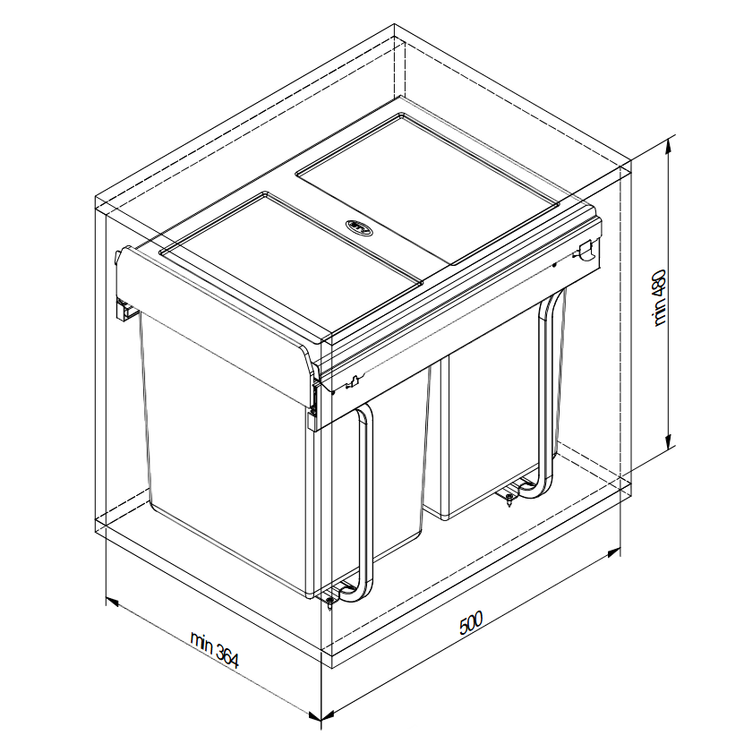 Cos de gunoi Practi Eco incorporabil cu 2 compartimente x 20 L, pentru corp de 400 mm, gri antracit [2]