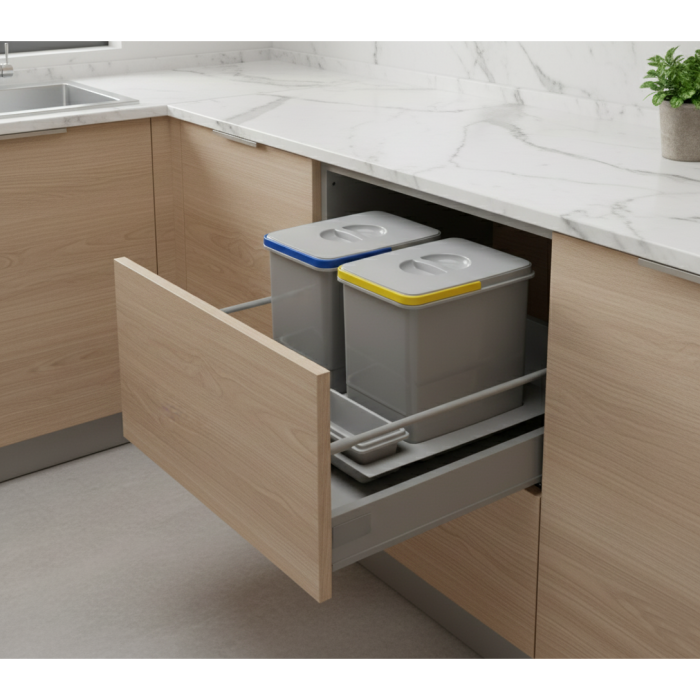 Cos de gunoi Praktico incorporabil in sertar, colectare selectiva, cu 2 recipiente, pentru corp de 600 mm latime H:230 mm [3]